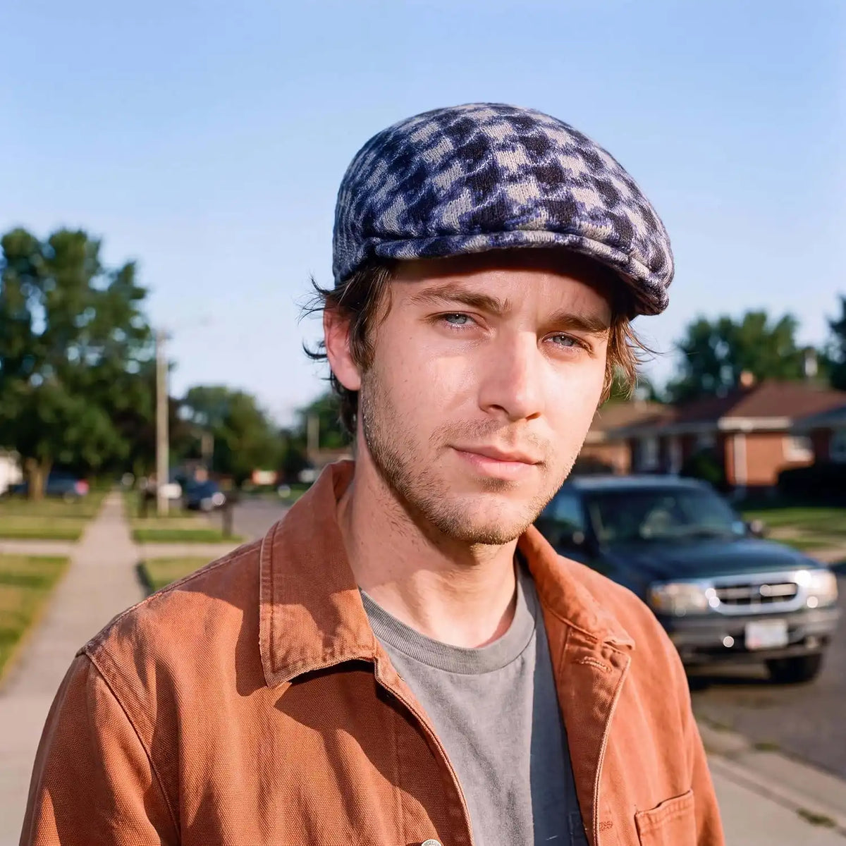Kangol Houndstooth 507 Flat Cap Blue M
